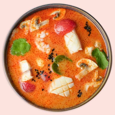 Supă tom yum cu lapte de cocos cu fructe de mare
