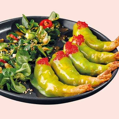 Creveți tigru în sos dulce de wasabi