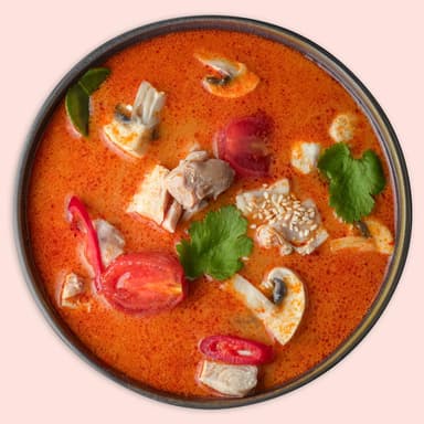 Supă tom yum cu lapte de cocos cu pui