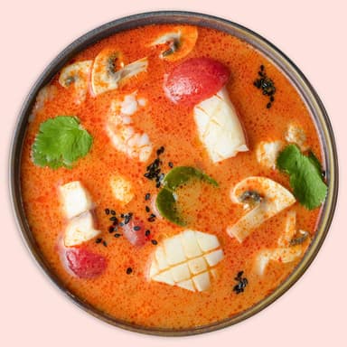Supă tom yum cu lapte de cocos cu fructe de mare